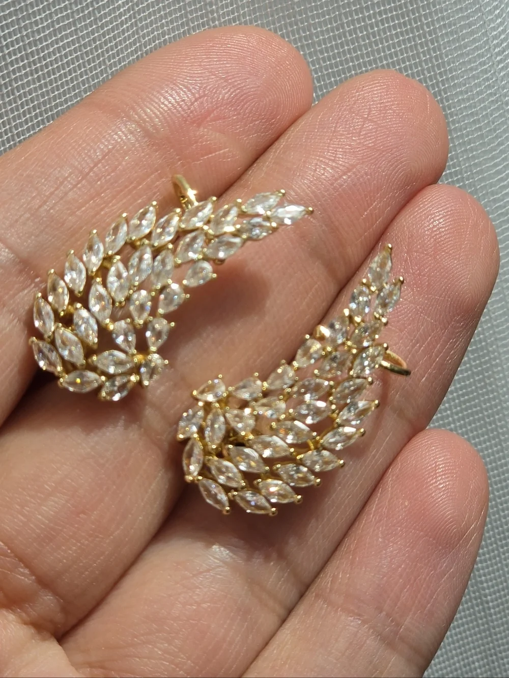 Gold Wing Crystal Earrings - Clear & Gold - Picture 2 of 3